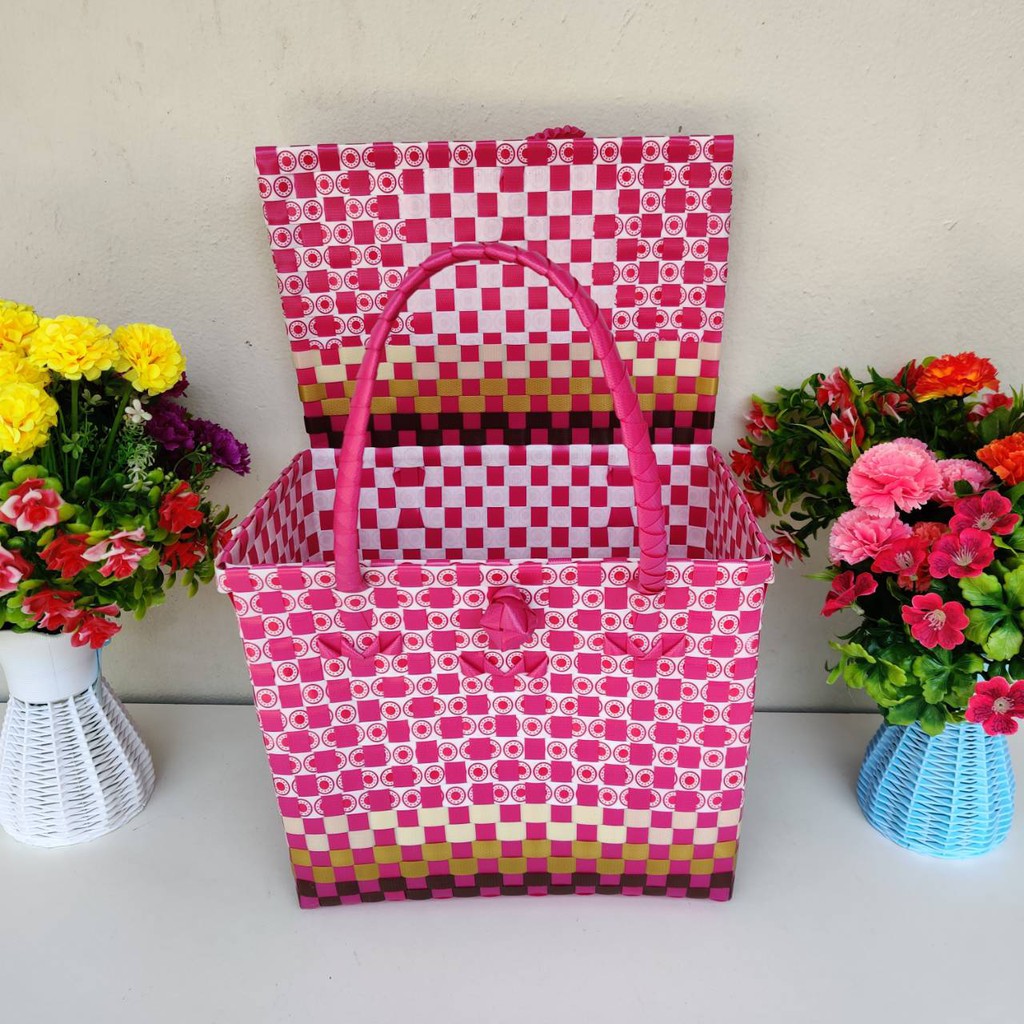 ตระกร้าสานเส้นพลาสติก มีฝาปิด กลาง ขนาด กว้าง20ยาว 29สูง 24.5 CMขอบปาก - รูปที่ 3