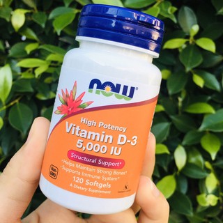 วิตามินดี 3 ประสิทธิภาพสูง Vitamin D3 High Potency 5,000 IU 120 Softgels (Now Foods®) D-3 เสริมกระดูกและฟันที่แข็งแรง