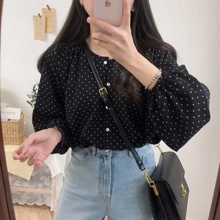 เสื้อเชิ้ตผู้หญิงแขนยาว แฟชั่น เสื้อทํางาน ลายจุด ใหม่