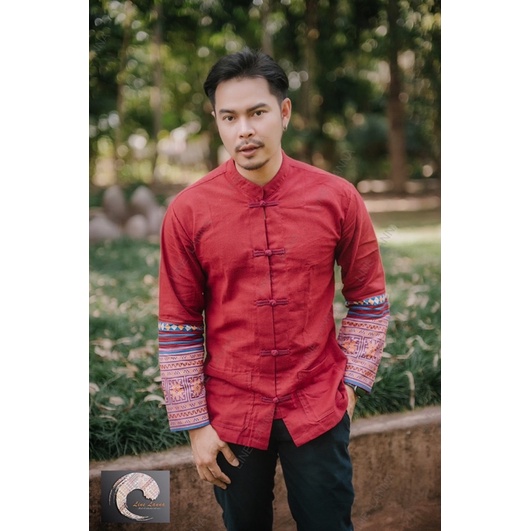 เสื้อเชิ้ตคอปก แขนยาว ผ้าฝ้าย พิมพ์ลาย RED TONE No.19