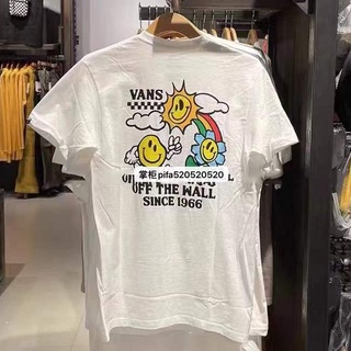 Vans Vance เสื้อยืดแขนสั้น ผ้าฝ้าย ทรงหลวม ลายหน้ายิ้ม สีรุ้ง สําหรับผู้ชาย และผู้หญิง