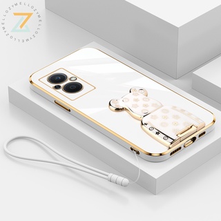 Zymello เคส OPPO Reno 7Z 5G Reno 6Z 5G Reno 5 5G Reno 7 5G Reno 4 4G ขาตั้งหมี 6D ชุบไฟฟ้าหรูหราซิลิโคนเคสโทรศัพท์ (พร้อมสายคล้อง)