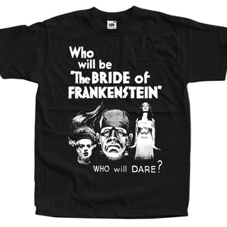 เสื้อยืดแขนสั้น ผ้าฝ้าย พิมพ์ลายโปสเตอร์ภาพยนตร์ The Bride Of Frankenstein V26 สีดํา สําหรับเจ้าสาวสามารถปรับแต่งได้