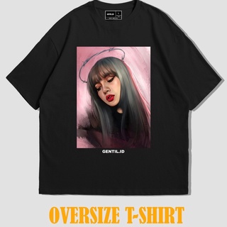 เสื้อยืด ลาย Gentil Angel Lisa BlackPink ขนาดใหญ่ สีดํา สําหรับผู้ชาย และผู้หญิง ไซซ์ M -สตรีท เสื้อยืดคอกลม เกาหลี