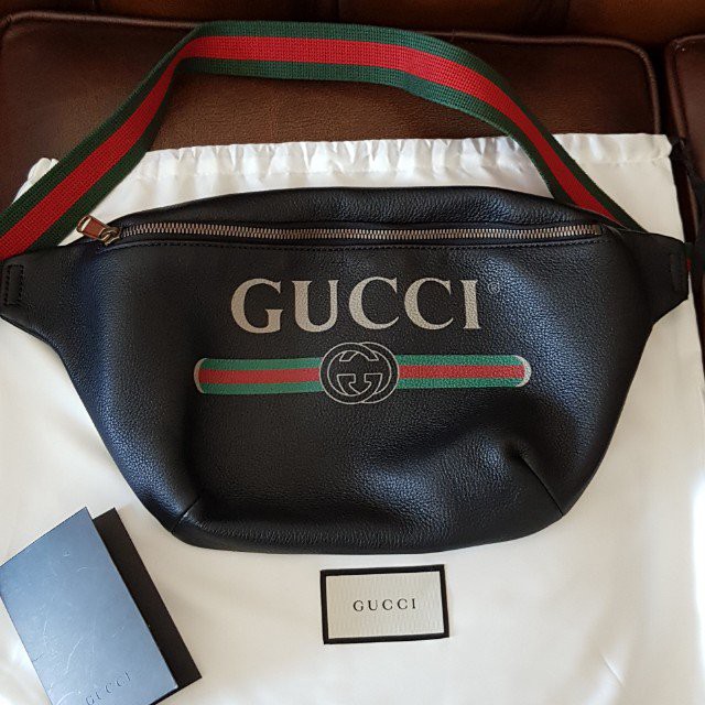 gucci print leather belt bag black