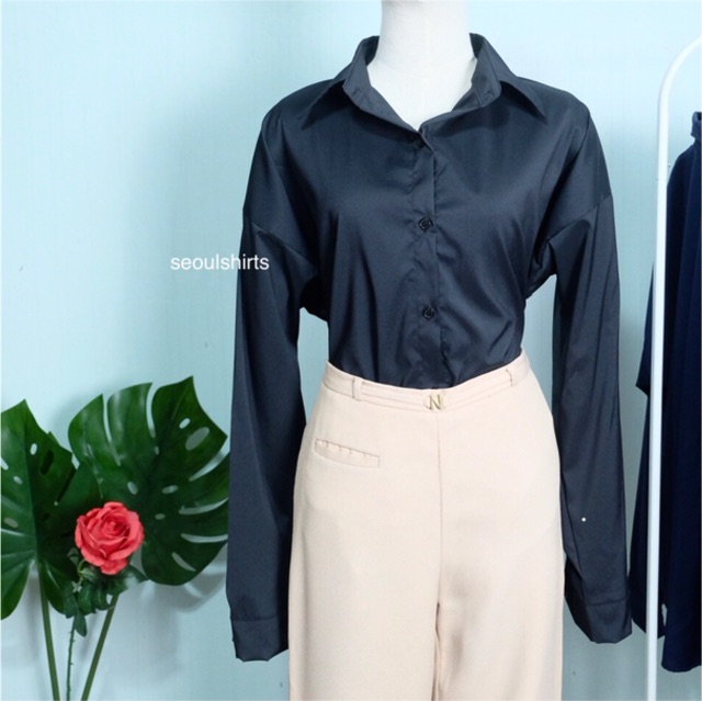 S11: เสื้อเชิ้ตผู้หญิง ทรงไหล่ตกเกาหลี สีพื้น ผ้าดี