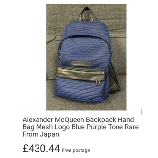 #Used#Alexander McQueen Backpack Hand Bag Mesh Logo Blue Purple Tone Rare From Japan