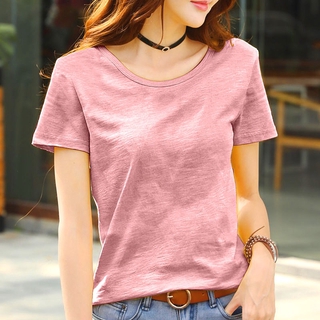 Korean version of pure cotton new ladies short-sleeved T-shirt slub cotton loose breathable pure cotton t-shirt fashion casual top