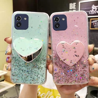 เคส Handphone Case Samsung Galaxy A03 S22+ Ultra Plus S21 FE 5G Starry Sky Sequins Casing with Makeup Mirror Stand Soft Cover เคสโทรศัพท์