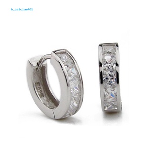 Farfi  Fashion Mens Silver Plated Small Round Square Rhinestone Hoop Huggie Earrings