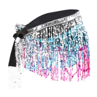 Womens Belly Dance Hip Scarf Sequin Tassel Hip Skirt Colorful Waist Chain Silver