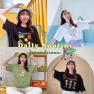 (oversize.summer) เสื้อยืดโอเวอร์ไซส์ สุดคิ้วท์ - Daily Routine (พร้อมส่ง) /OV-T-0016