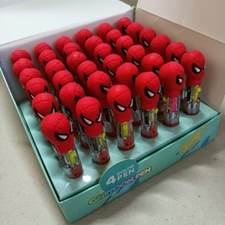 ปากกา 4 สี (แดง ดำ น้ำเงิน เขียว) ลาย สไปเดอร์แมน Spiderman แท่งสั้นเหมาะสำหรับพกพา เขียนลื่น ขนาดสูง 10ซม.