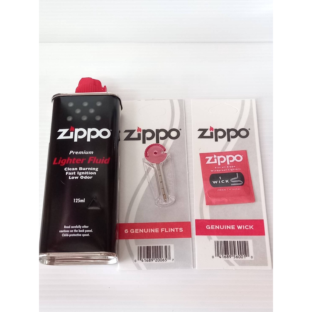 น้ำยาเติม zippo Lighter ขนาด125ml+ ถ่านzippoขนาด6ก้อน+ไส้เชือก Zippo แท้ ของใหม่ รับประกันของแท้
