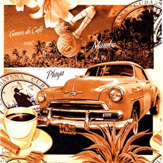 Pladao Napkin ภาพวินเทจ รถคลาสสิค Cuba Havana กระดาษ แนพกิ้น สำหรับงานศิลปะ เดคูพาจ decoupage ขนาด L 33x33