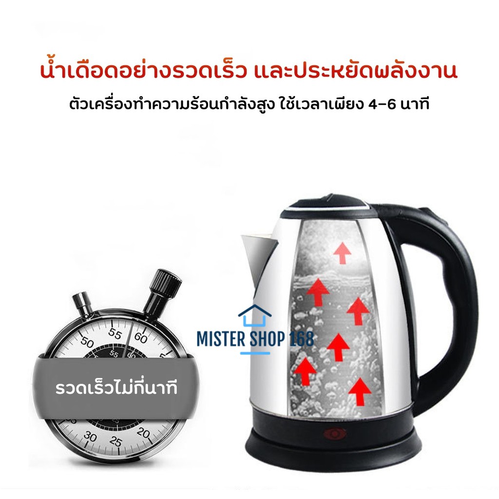 (ลูกค้าใหม่ 1 บาท) กาน้ำร้อนไฟฟ้า ความจุ 2 ลิตร กาสแตนเลส รูปที่ 5