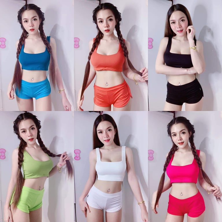 ชุดเซ็ตออกกำลังกาย ชุดเซ็ตสายฝอ เซ็ตสายเดี่ยวกางเกงขาสั้น(พร้อมส่ง)ครบไซส์
