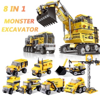 chamaa 13002 8 IN 1 Giant Excavator Building Blocks รถวิศวกรรม blockINGlys รถบรรทุก Technic อิฐของเล่นเด็กของขวัญเด็ก