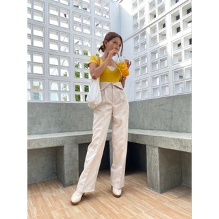 ส่งฟรี!! กางเกงขากระบอกเอวสูง รุ่น beige tone pants