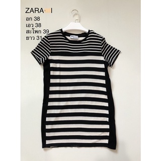 DRESS ZARA sz.l ตัดแคร์ ผ้ายืด เนื้อนิ่มมาก ลายตรงสลับขวาง ไม่มีตำหนิ