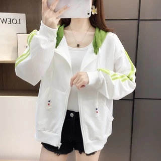 มาใหม่ เสื้อแจ็คเก็ตแขนยาวมีซิปหมวกกระเป๋าผ้าดีผ้านุ่มใส่สบาย คลุมกันร้อนกันหนาวผู้หญิง ฮู้ดดี้