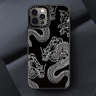 Casetify เคสโทรศัพท์มือถือ PC แบบแข็ง ลายมังกร สีดํา สําหรับ iPhone 15 14 13 11 12 Pro 15Pro Max