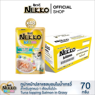 [สูตรใหม่!] Nekko Kitten อาหารแมวเด็ก ปลาทูน่าหน้าปลาแซลมอนในน้ำเกรวี่ P.48