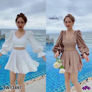 TW13497 Set 2ชิ้น เสื้อครอปแขนยาว