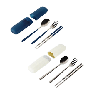 [ช้อปดีมีคืน] Super Lock ชุดช้อนส้อมและตะเกียบ วัสดุสแตนเลสอย่างดี พร้อมกล่องเก็บ CUTLERY SET รุ่น 7003 มี 2 สี ฟ้า / ครีม