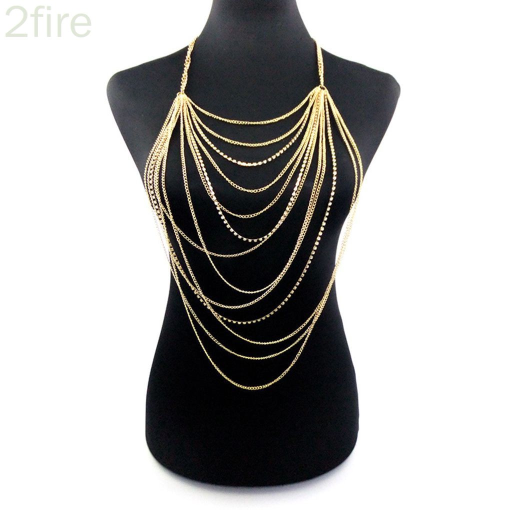 Women's Sexy Tassels Multilayer Bikini Body Chain Rhinestone Necklace