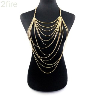 Womens Sexy Tassels Multilayer Bikini Body Chain Rhinestone Necklace