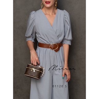 Unbrachy Jumpsuit With Belt•• จั๊มสูทกางเกงติดกันแพตเทิร์นสวยมาก ช่วงบนแขนพองสมอค อกไขว้ ช่วงล่างเป็นกางเกงทรงสวยขาบาน