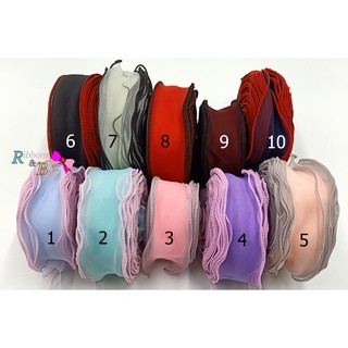 พร้อมส่ง  ริบบิ้นผ้าโปร่ง  เย็บขอบ ริบบิ้นผ้าเกาหลี ขอบสีตัด กว้าง 5.5 ซม. (ขายเป็นหลา)