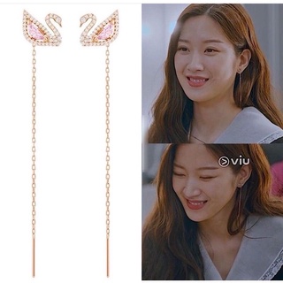 (พร้อมส่ง)*New*Swarovski Dazzling Swan earrings Swan, Pink, Rose gold-tone plated