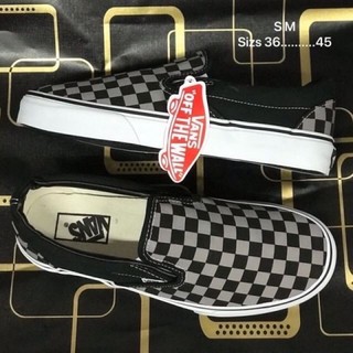 Vans slip on(ตารางเทาดำ)/มีบริการเก็บเงินปลายทาง