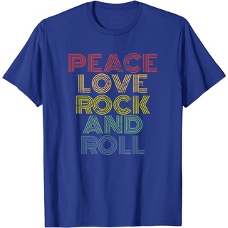 คอลูกเรือเสื้อยืด พิมพ์ลาย Peace Love rock And Roll แฟชั่นสําหรับสตรีS-5XL