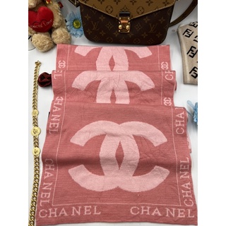 Vintage Chanel Scarf Pink and White Woolmark Made in Italy with tag💖 Monogram fabric pattern, large logo