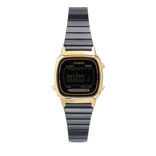 Casio Standard Digital นาฬิกาข้อมือผู้หญิง สายสแตนเลส รุ่น LA670WEGB-1B - สีดำทอง ของแท้ 100%