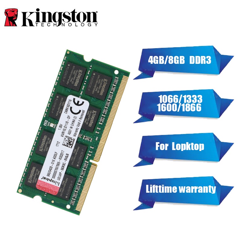 Kingston หน่วยความจําโน้ตบุ๊ก 4GB 8GB DDR3 DDR3L SODIMM 1066 1333 1666 1866MHz 204Pin 1.35V 1.5V RAM PC3-8500 10600 12800 14900 RAM สําหรับแล็ปท็อป