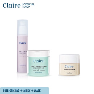 Claire Triple Prebiotic Treatment Pad + Triple C Milky Moisturizer + Sleeping Milk Mask Plus Collagen