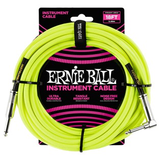 ERNIE BALL® แบบไนลอนถัก ยาว 5.5 เมตร หัวตรง/ หัวงอ (18FT Braided, Straight / Angle Instrument Cable / P06085)