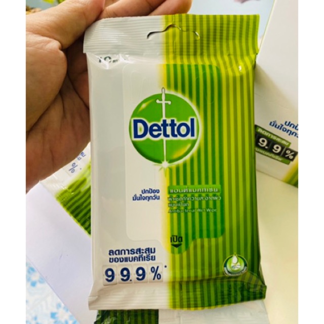 Dettol : Antibacterial Wet Wipe 1 ซอง 10 แผ่น ผ้าเช็ดทำความสะอาดผิวแบบเปียก