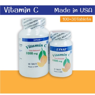 LYNAE VITAMIN C TIME RELEASED 1000mg 100เม็ด + 30เม็ด VitC ไลเน่ วิตามินซี ไทม์ รีลิซ 1000 มก