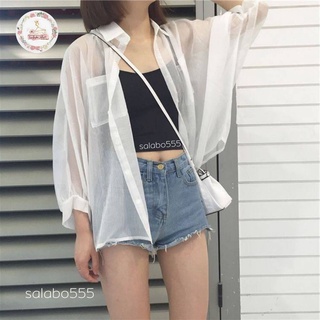 SALABO(พร้อมส่ง)เสื้อเชิ้ตผ้าชีฟอง แขนยาว freesize บางเบา ใส่สบาย #9983