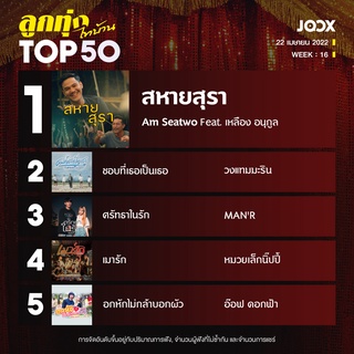 [MP3] [Chart] JOOX Top 50 ลูกทุ่ง l ไทบ้าน ประจำวันที่ 22 เมษายน 2565  CD-MP3 USB-MP3