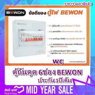 ตู้ไฟควบคุมไฟฟ้า BEWON  ตู้คอนซูมเมอร์กันดูด CONSUMER RCBO 4 ช่องหรือ 6ช่อง เมนเซอร์กิต ครบชุด ตู้กันดูด