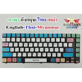 สติ๊กเกอร์แปะคีย์บอร์ด keyboard ภาษา พม่า, อังกฤษ, ไทย (Myam…