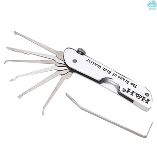 ☋(H2106) Lock Picking Set Foldable 7 in 1 Stainless Steel Lock Pick Set with Wrench Compact Training Kit for Beginners P