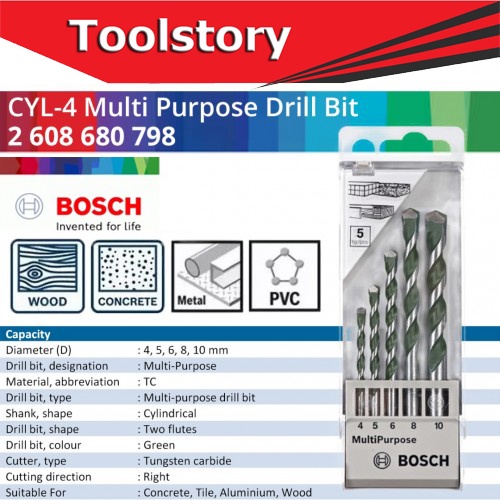 BOSCH ชุด ดอกสว่าน 2608680798 ดอกเจาะอเนกประสงค์ เจาะได้ทุกพื้นที่ MPB (5 ชิ้น/ชุด) CYL-4 รุ่น 2 608 680 798
