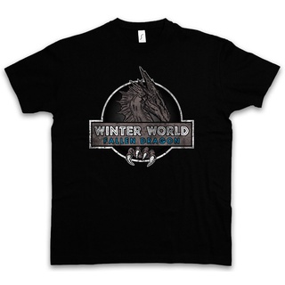 เสื้อยืดสีขาวขายดี เสื้อยืดลําลอง แขนสั้น พิมพ์ลาย WINTER WORLD Game of Dragon Nightking Thrones สีขาว สีฟ้า DLaldk31NMe